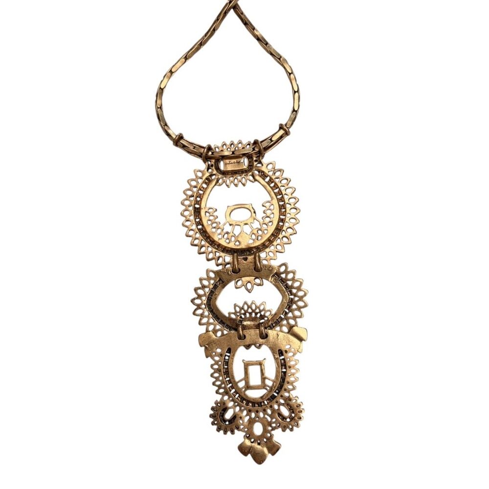 Stella & Dot Havana Boho Pendant Statement Necklace Gold Tone Cream Resin - Picture 2 of 10